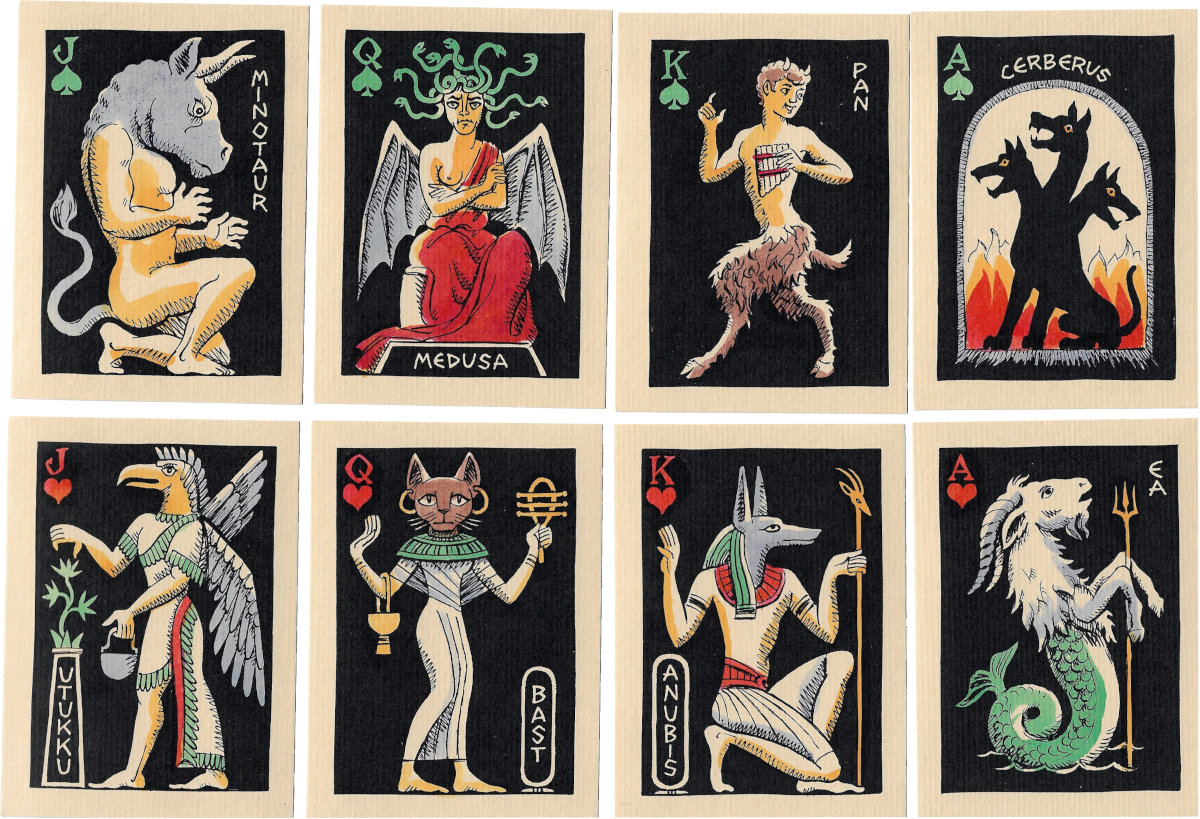 Mythological Zoo playing cards illustrated by Dick Martin for the twentieth anniversary of the Chicago Playing Card Collectors club, 1971