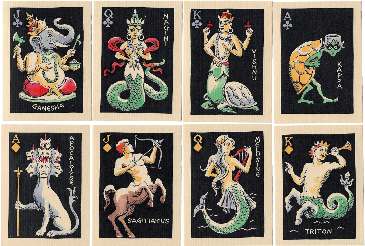 Mythological Zoo playing cards illustrated by Dick Martin for the twentieth anniversary of the Chicago Playing Card Collectors club, 1971