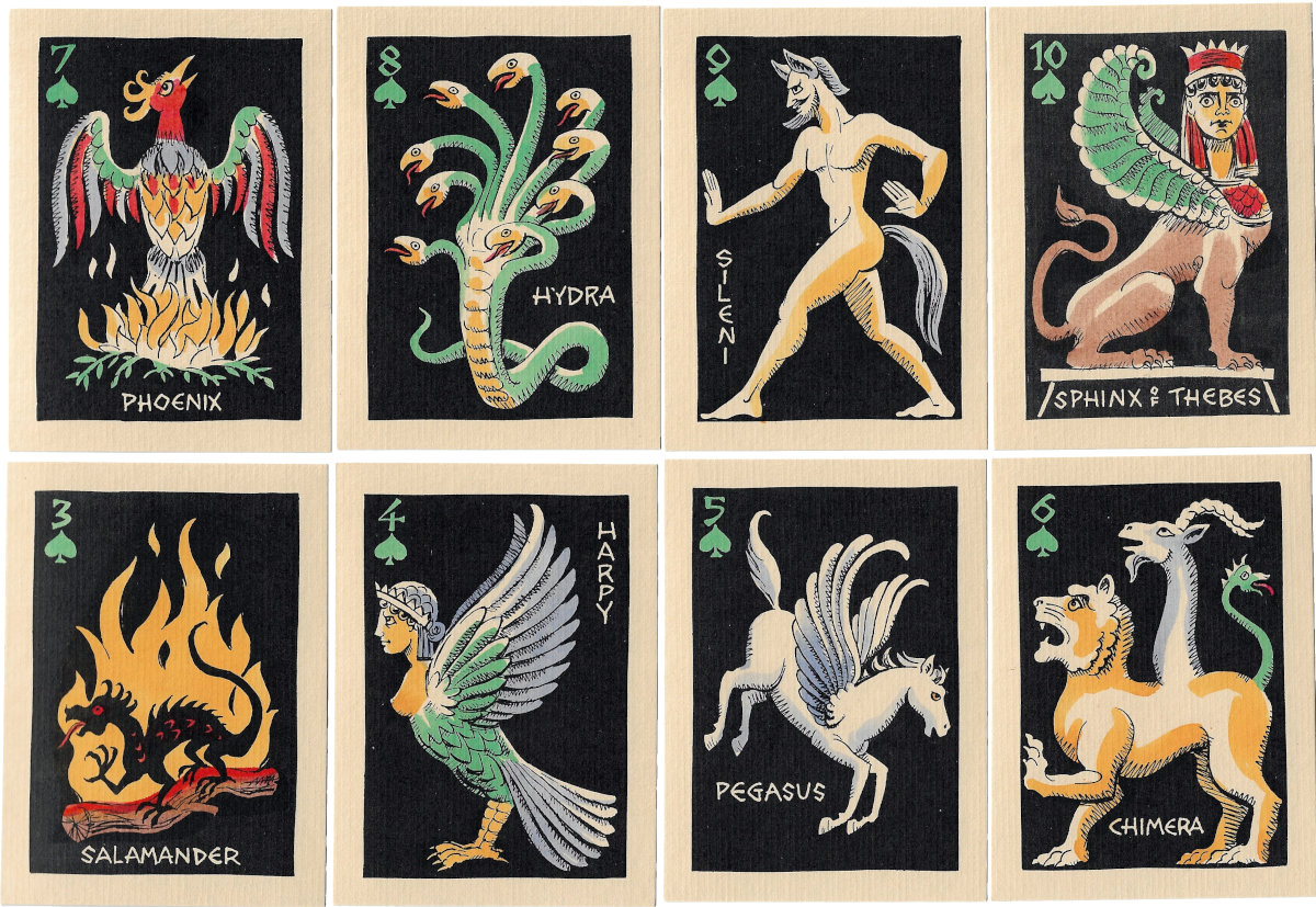 Mythological Zoo playing cards illustrated by Dick Martin for the twentieth anniversary of the Chicago Playing Card Collectors club, 1971