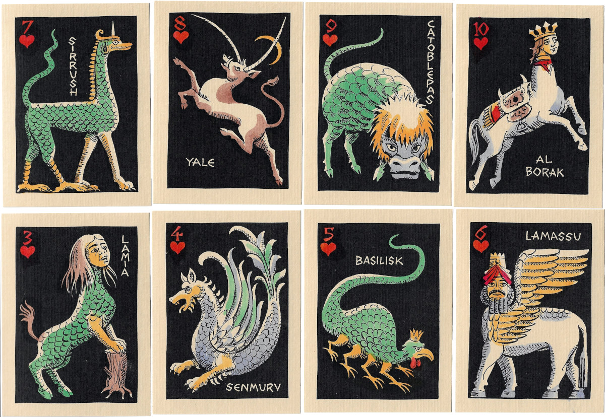 Mythological Zoo playing cards illustrated by Dick Martin for the twentieth anniversary of the Chicago Playing Card Collectors club, 1971