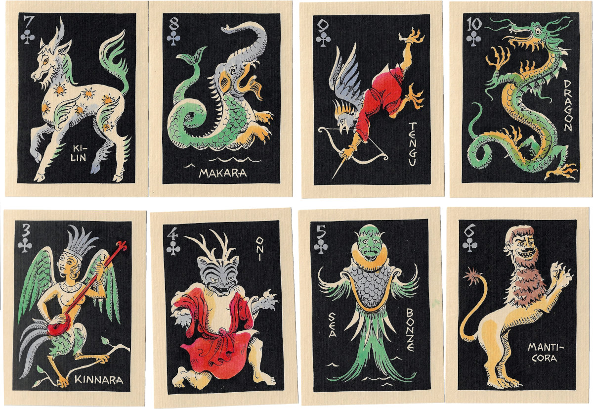 Mythological Zoo playing cards illustrated by Dick Martin for the twentieth anniversary of the Chicago Playing Card Collectors club, 1971