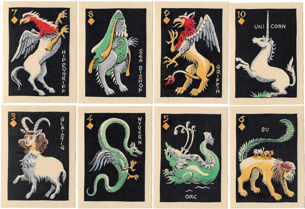 Mythological Zoo playing cards illustrated by Dick Martin for the twentieth anniversary of the Chicago Playing Card Collectors club, 1971