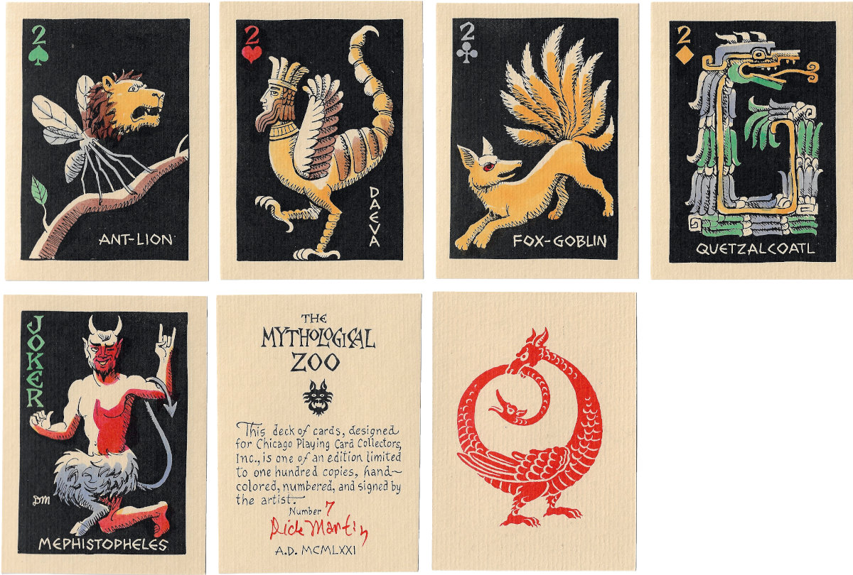 Mythological Zoo playing cards illustrated by Dick Martin for the twentieth anniversary of the Chicago Playing Card Collectors club, 1971