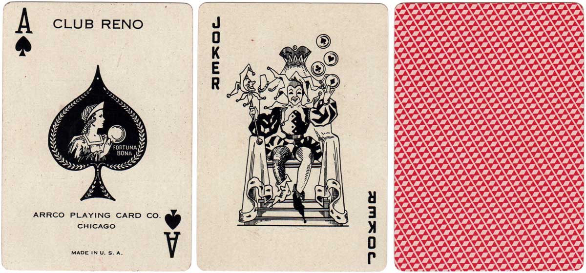 Club Reno ace of spades with Fortuna Bona legend, c.1940