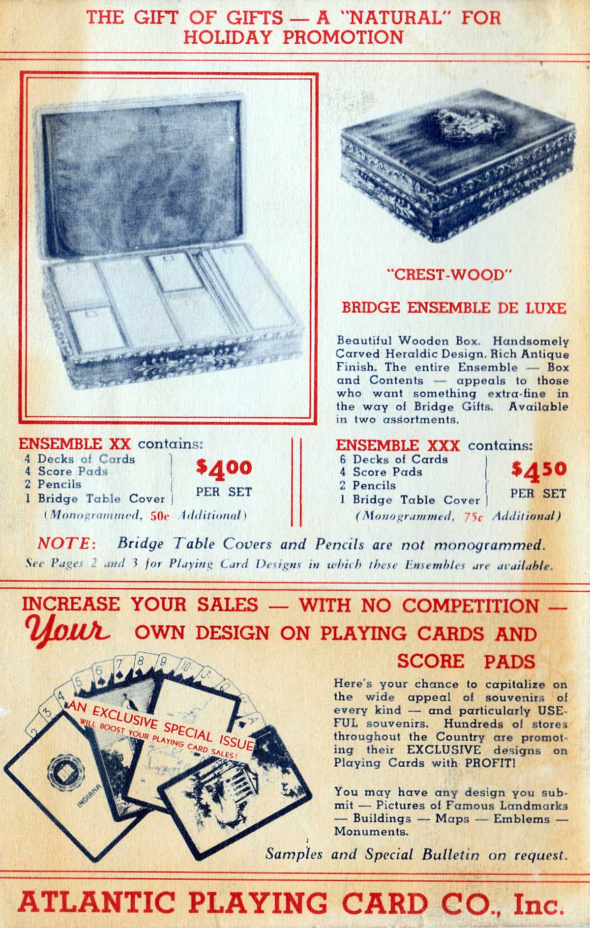 Trade catalogue by Atlantic Line Playing Card Co., Inc., c.1930s