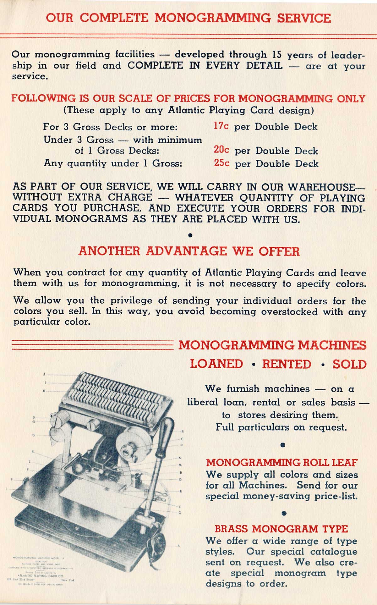 Trade catalogue by Atlantic Line Playing Card Co., Inc., c.1930s