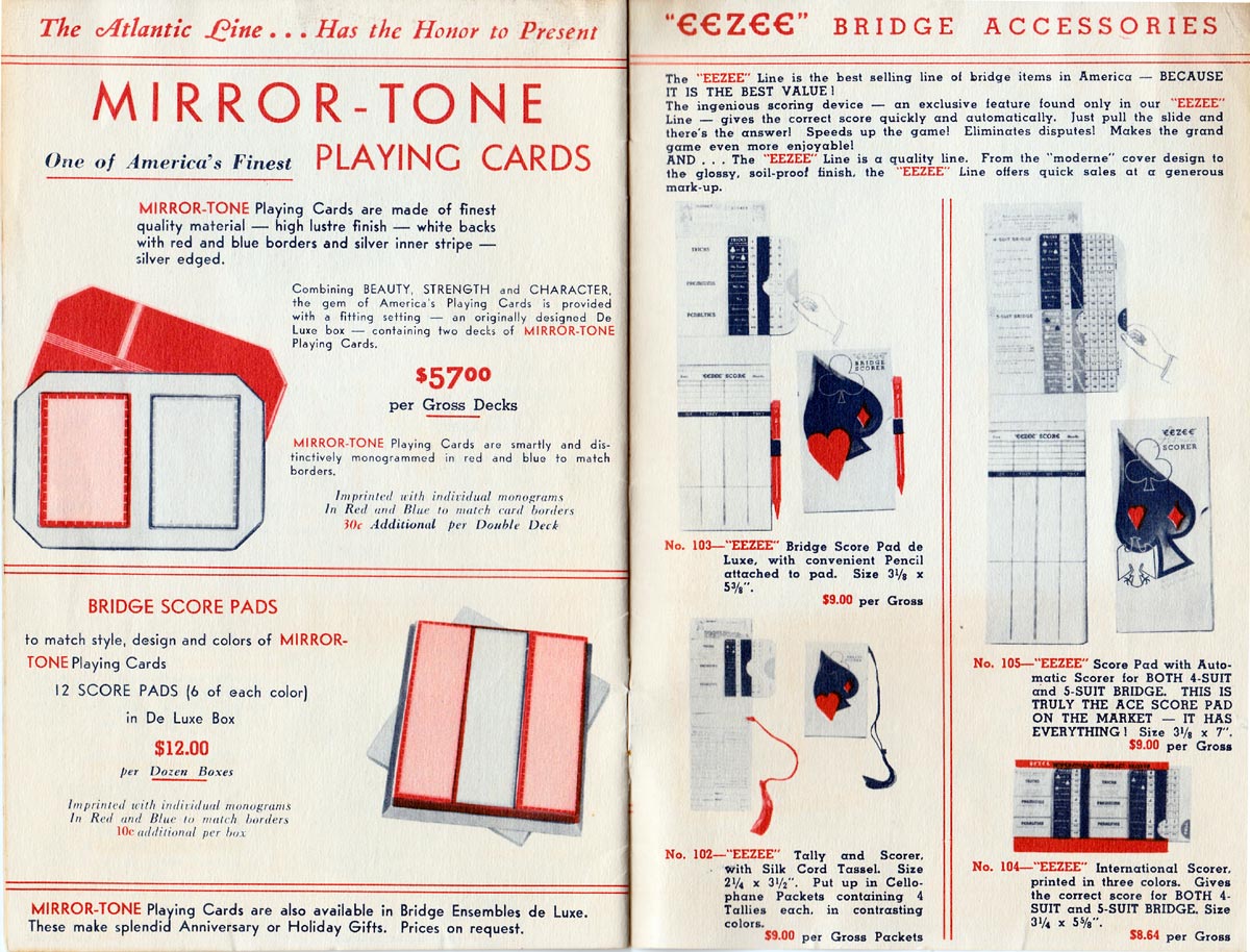 Trade catalogue by Atlantic Line Playing Card Co., Inc., c.1930s