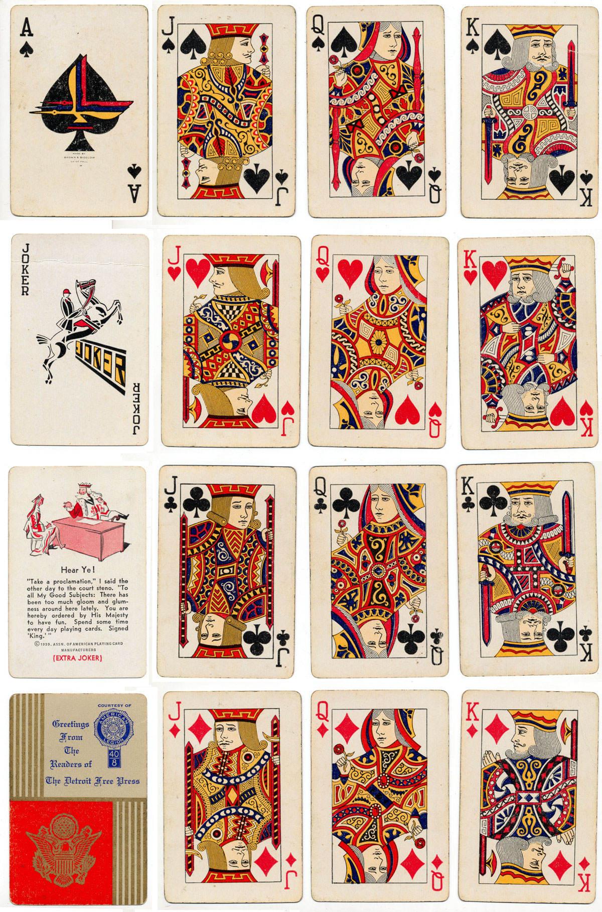 “Remembrance” playing cards, courtesy of the American Legion, manufactured by Brown & Bigelow, c.1940