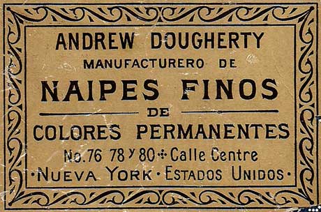 wrapper manufactured by Andrew Dougherty for Spanish suited cards with his Centre Street address, c.1882