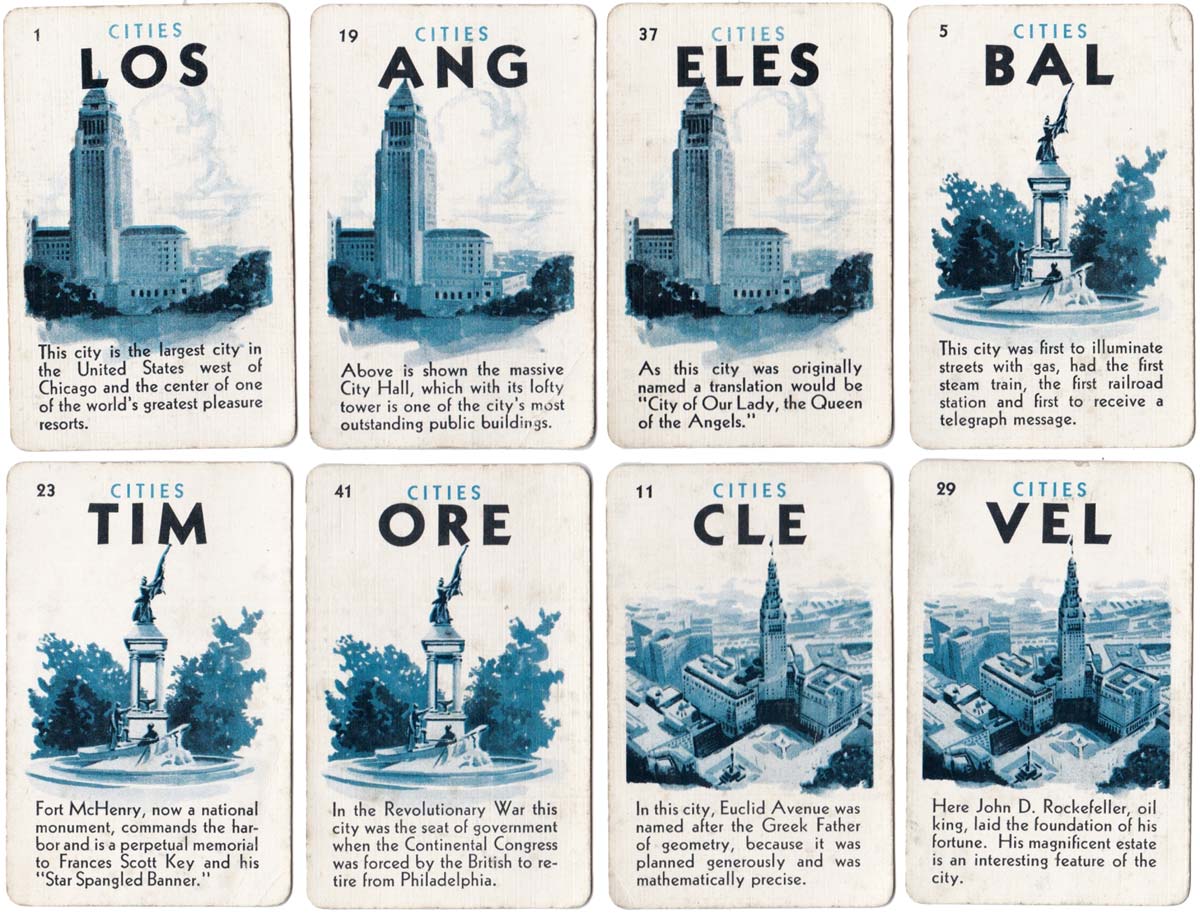 Game of Cities card game published by Fairchild Co, 1932
