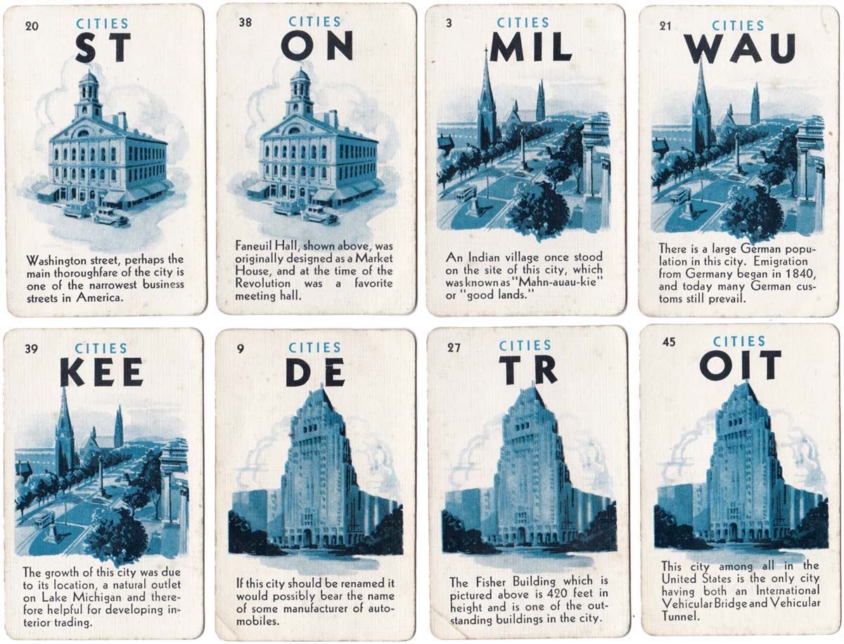 Game of Cities card game published by Fairchild Co, 1932