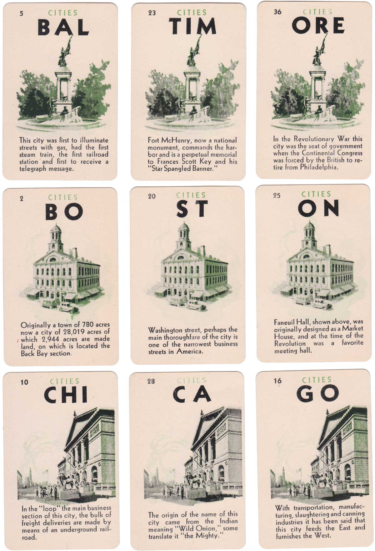 Game of Cities card game published by Fairchild Co, 1945