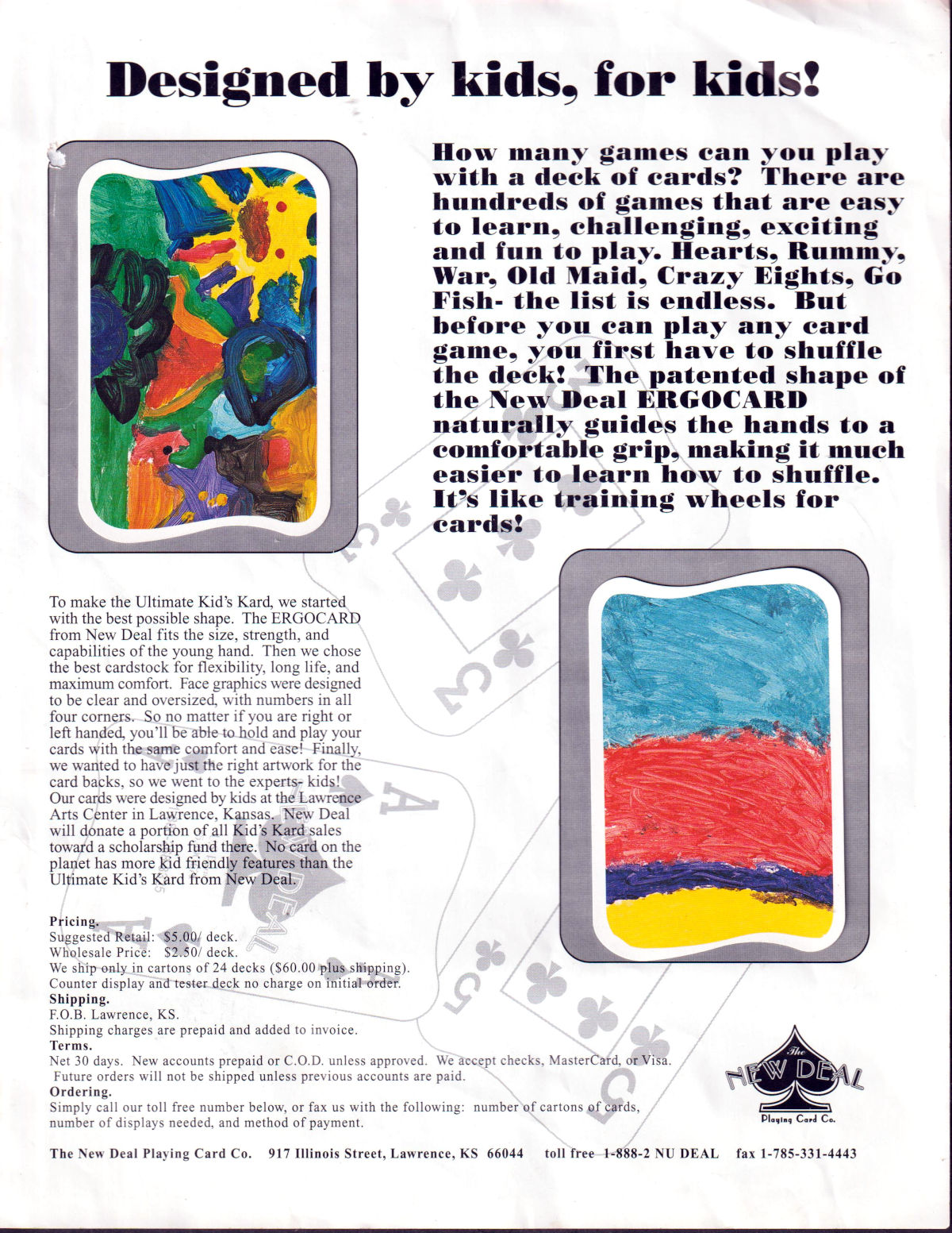 advertising material by The New Deal Playing Card Co.,,USA, c.2001