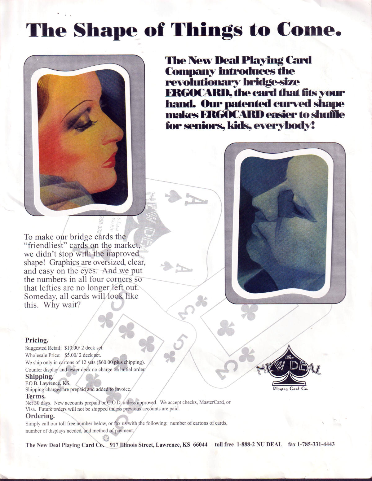 advertising material by The New Deal Playing Card Co.,,USA, c.2001