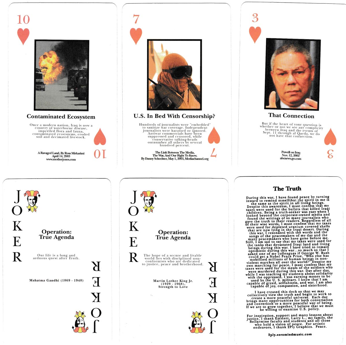 “Operation Hidden Agenda” playing cards designed by Kathy Eder and published by Liberty Playing Card Company, USA, 2003