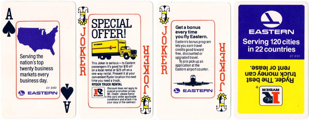 Dual advertising deck for Eastern Airlines and Ryder Trucks, produced by Hoyle, 1983
