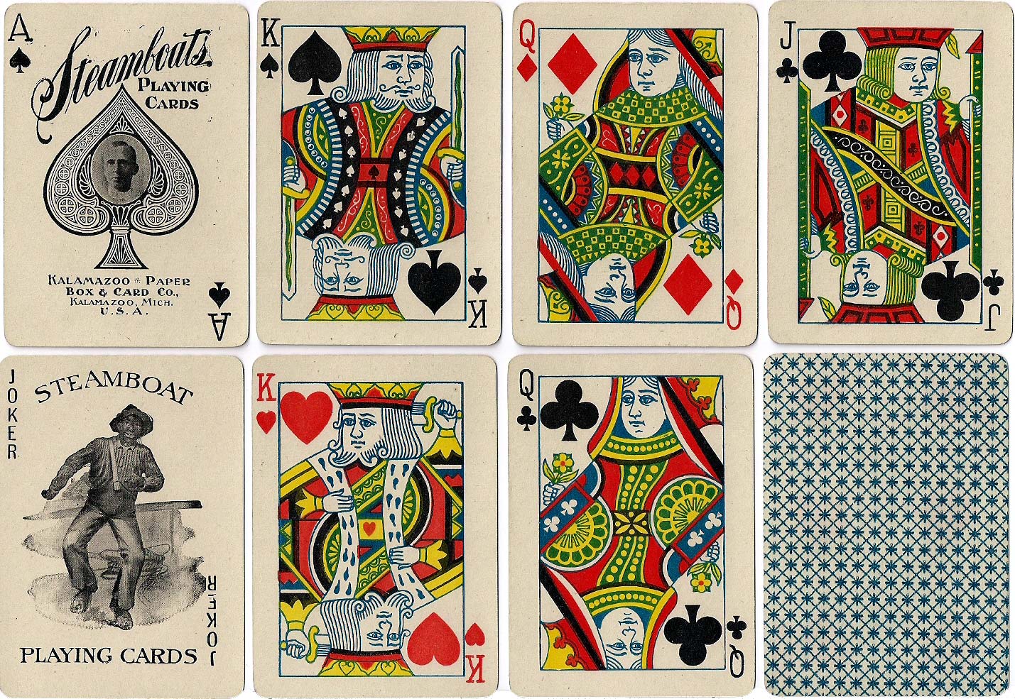 Steamboats #66 playing cards manufactured by the Kalamazoo Paper Box & Card Co., c.1903