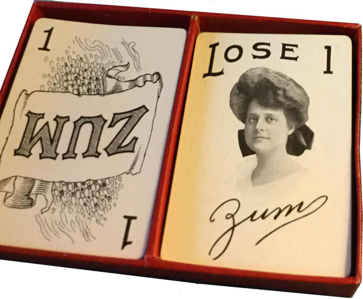 Zum card game published by Milton Bradley Co., c.1905