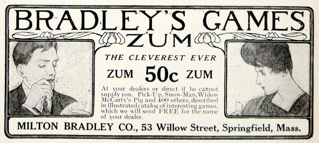 Zum card game published by Milton Bradley Co., c.1905