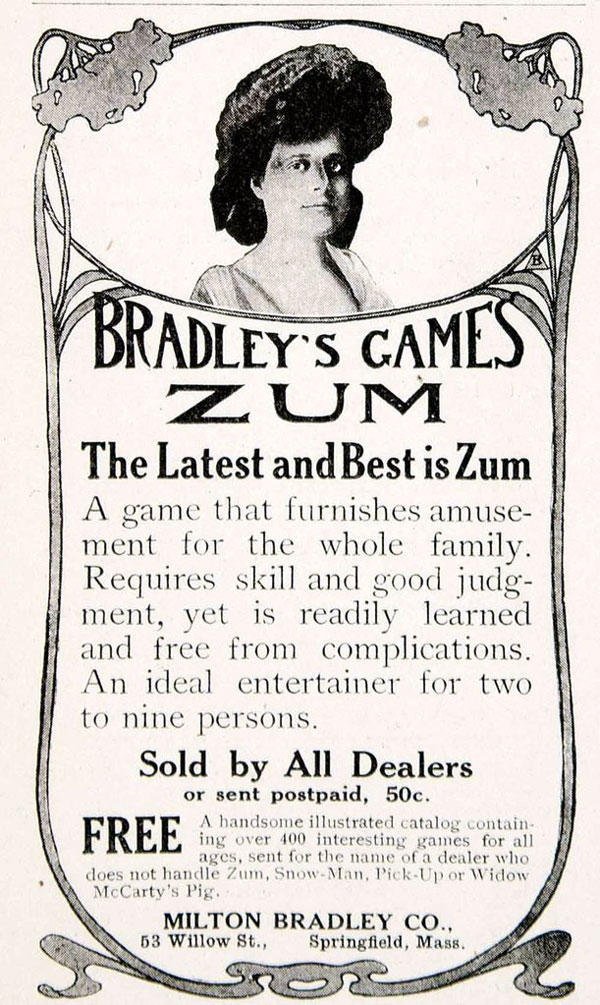 Zum card game published by Milton Bradley Co., c.1905