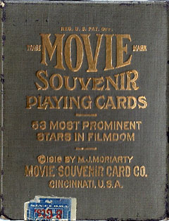 box from 'Movie Souvenir' playing cards published by the Movie Souvenir Card Co., Cincinnati, USA, 1916