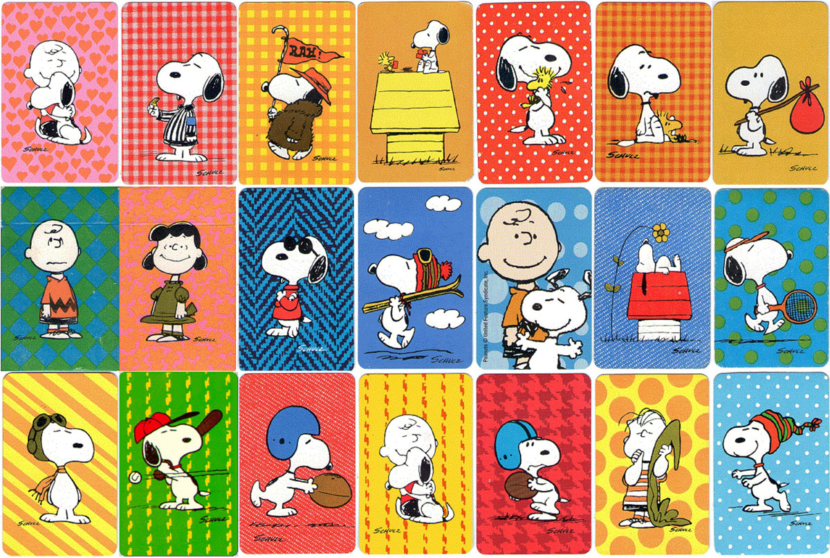 assorted back design of Hallmark Peanuts mini-decks, © United Feature Syndicate, Inc