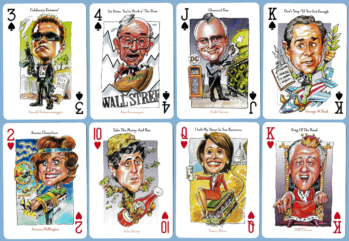 Politicards 2004 with satirical cartoons by illustrator Peter Green, USA, 2004