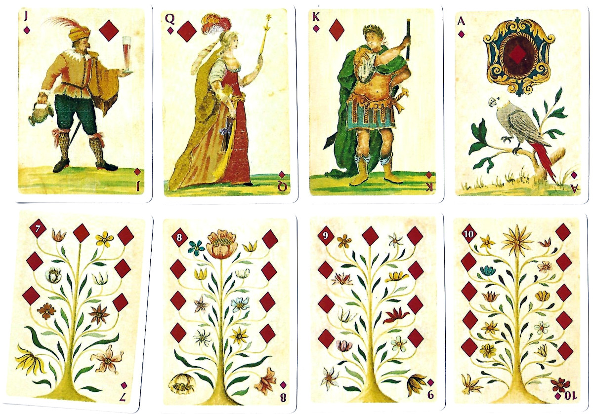 Facsimile edition of hand-made silk inlaid cards, probably made in Germany just before 1700, published by the Metropolitan Museum of Art, 1970