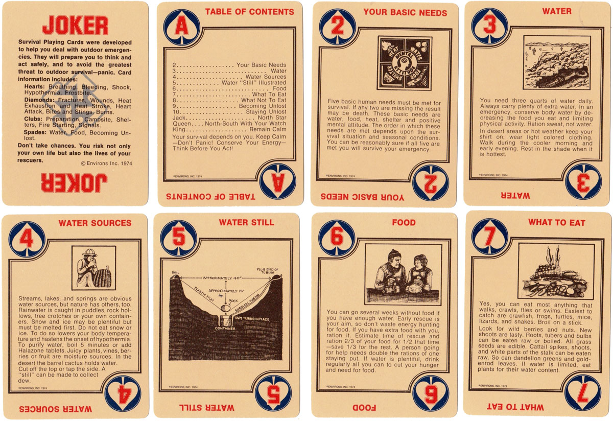 Survival Playing Cards by Environs inc. 1974 Survival Playing Cards by Environs inc. 1974