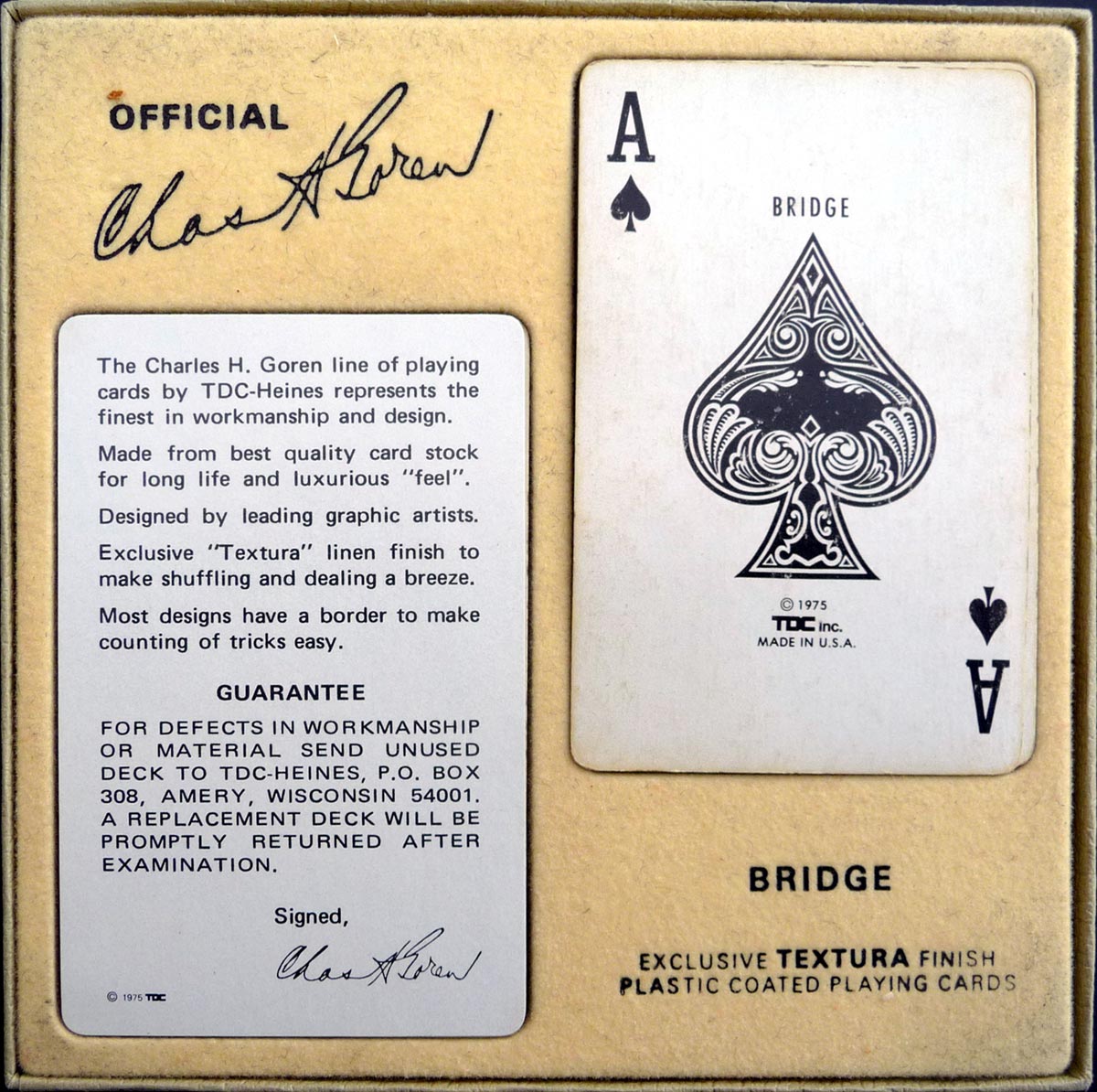 TDC Goren Bridge Cards from the Charles Goren line, 1975 TDC Goren Bridge Cards from the Charles Goren line, 1975