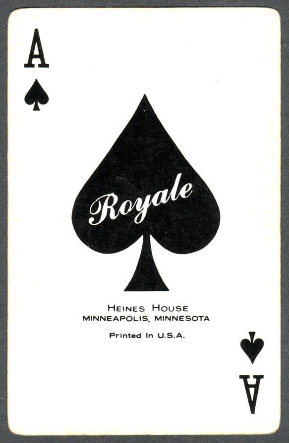 Heines House Ace of Spades from a ROYALE pack made by USPCC c.1970 Heines House Ace of Spades from a ROYALE pack made by USPCC c.1970