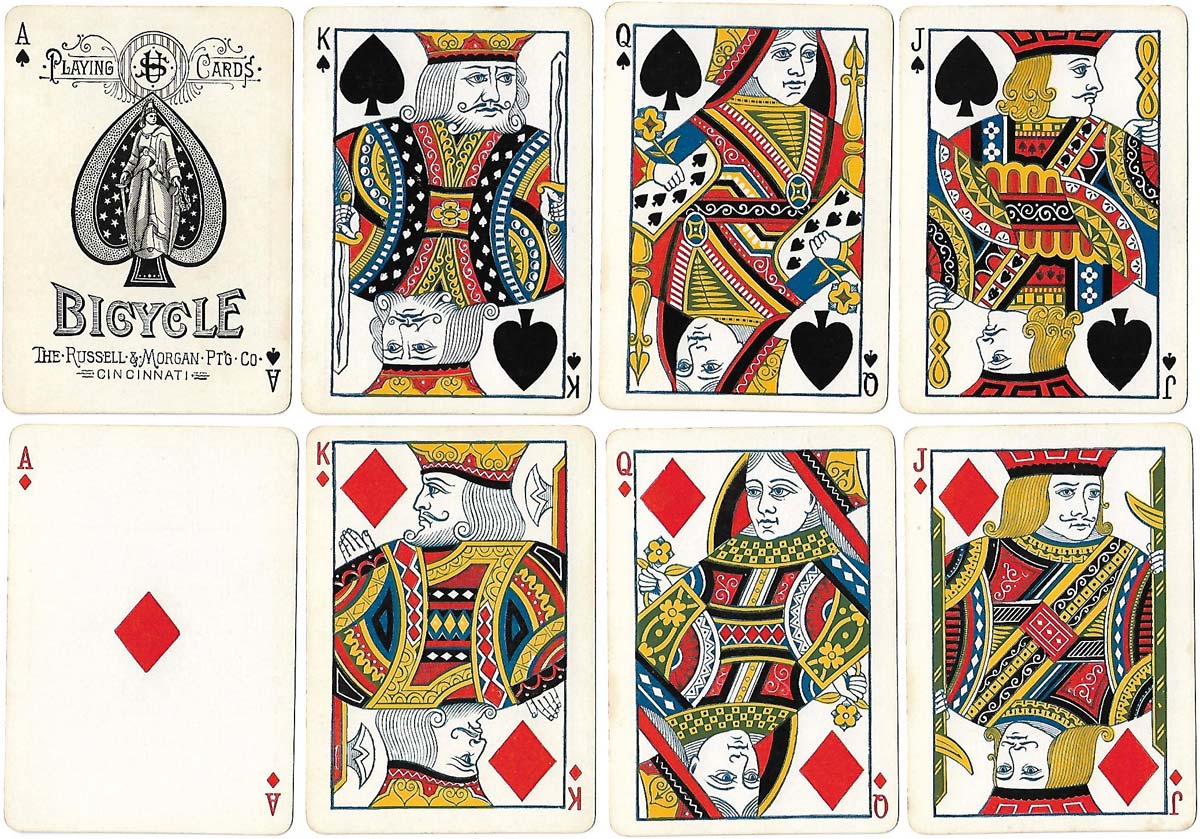 Bicycle Playing Cards, 1st edition, printed by Russell & Morgan Printing Co., Cincinnati, 1885