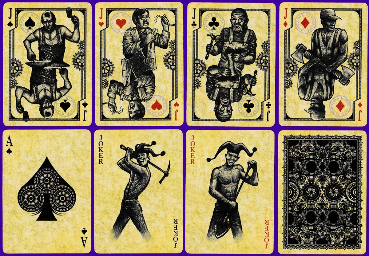 Bicycle Blue Collar playing cards designed by Johnny Whaam, USA, 2014