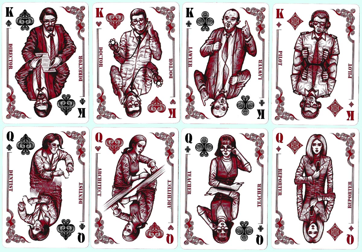 Bicycle White Collar playing cards designed by Johnny Whaam, USA, 2014