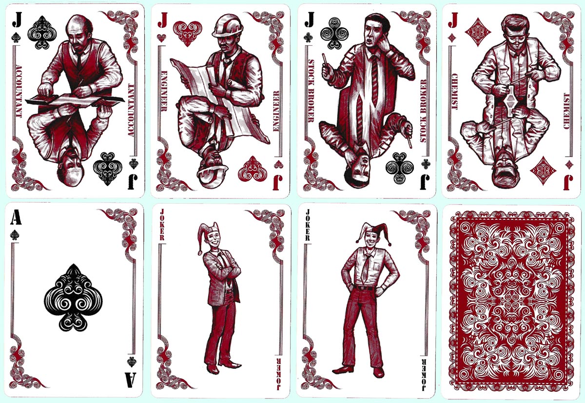 Bicycle White Collar playing cards designed by Johnny Whaam, USA, 2014
