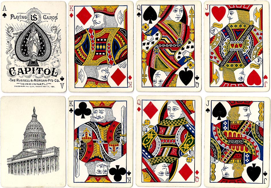“Capitol #188” brand playing cards manufactured by Russell & Morgan Printing Co., Cincinnati, c.1886