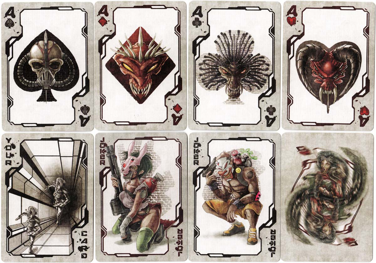 Bicycle Cybertech playing cards illustrated by Jamie Meza, printed by USPCC, 2019