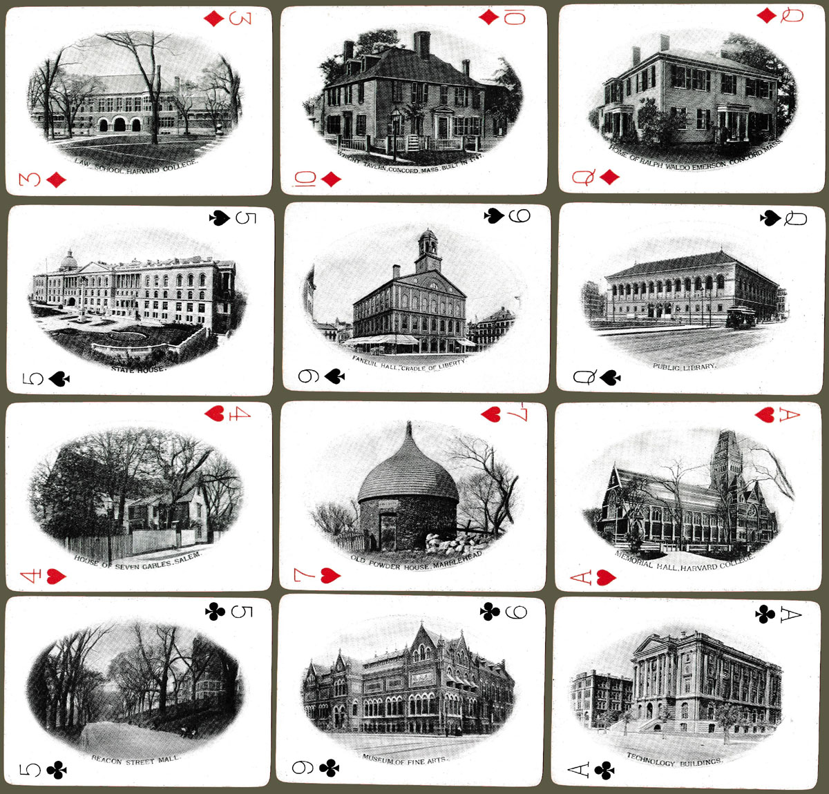 Historic Boston and Vicinity Souvenir Playing Cards, 1900