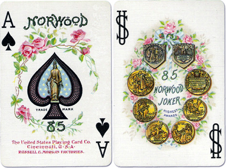 Ace of Spades and Joker from Norwood #85, manufactured by the United States Playing Card Co. estimated date c.1909