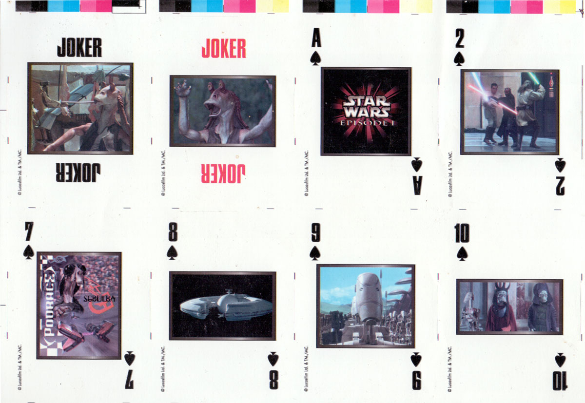Detail from uncut sheet of STAR WARS Episode 1 playing cards printed by U.S. Playing Card Co., c.1999