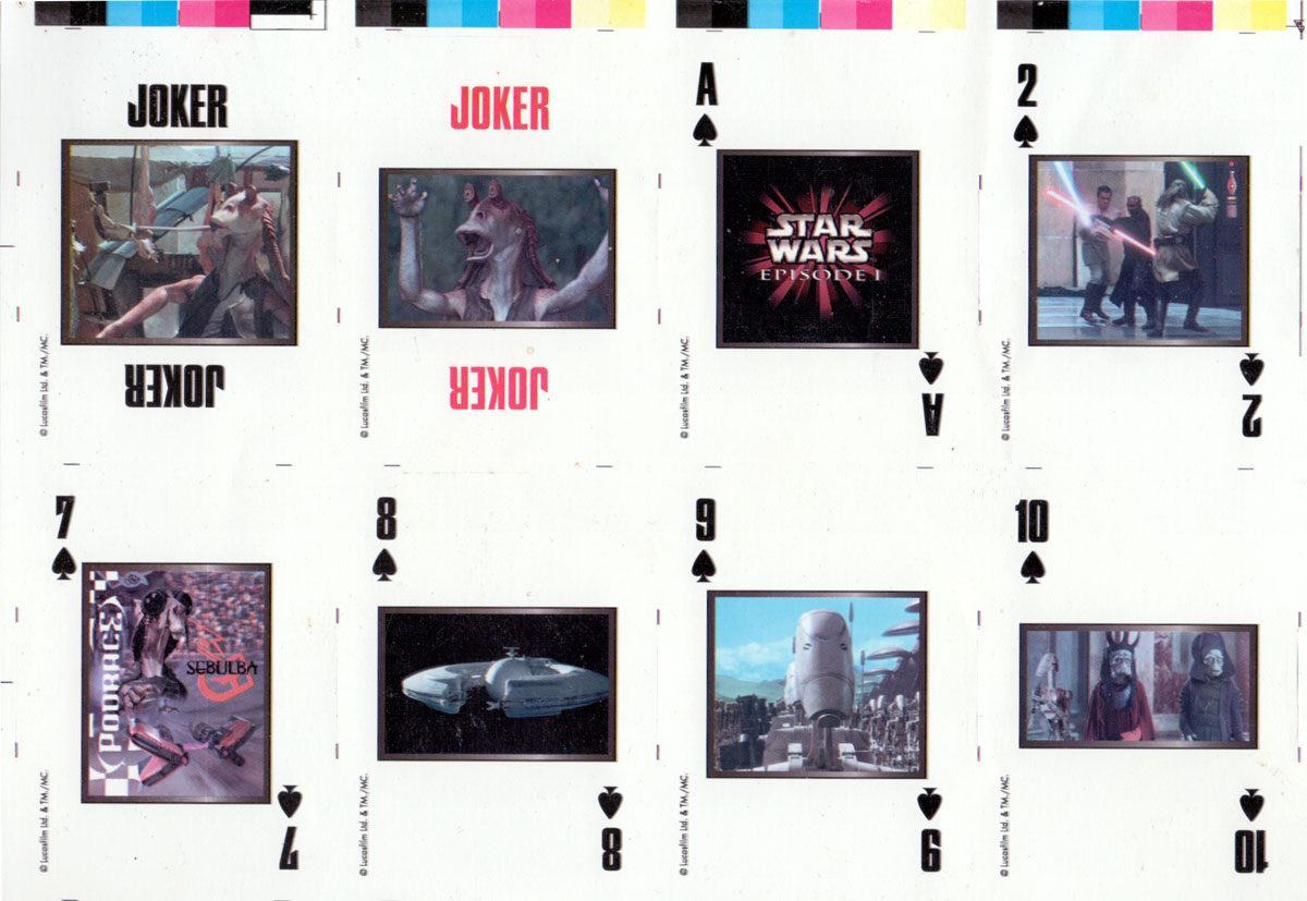 Detail from uncut sheet of STAR WARS Episode 1 playing cards printed by U.S. Playing Card Co., c.1999 Detail from uncut sheet of STAR WARS Episode 1 playing cards printed by U.S. Playing Card Co., c.1999