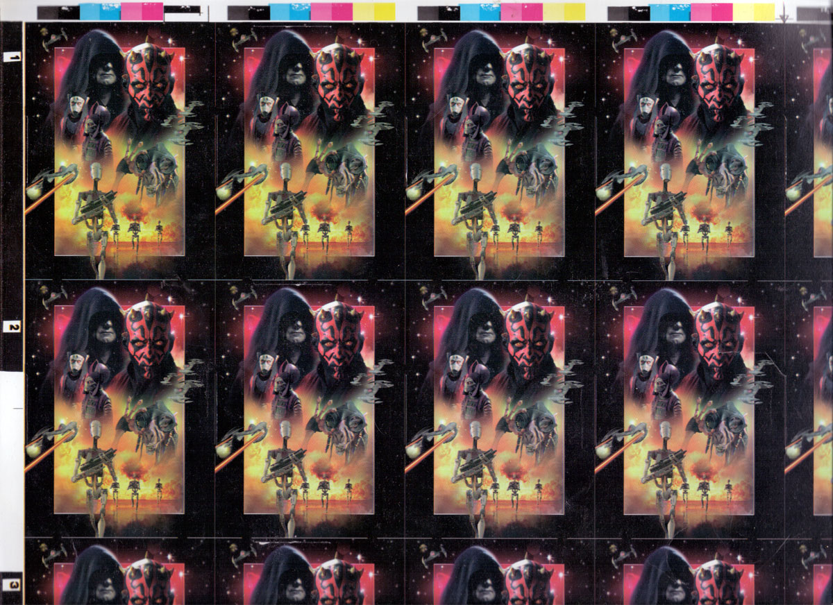 Back from uncut sheet of STAR WARS Episode 1 playing cards printed by U.S. Playing Card Co., c.1999