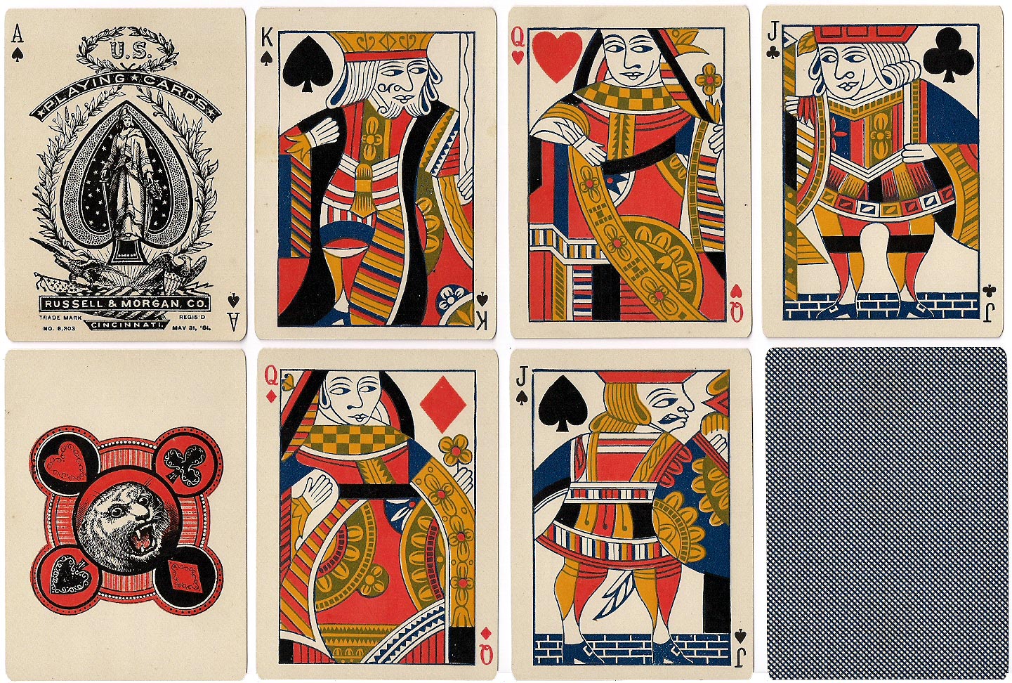 Tigers No.101 playing cards manufactured by Russell & Morgan Co., c.1881