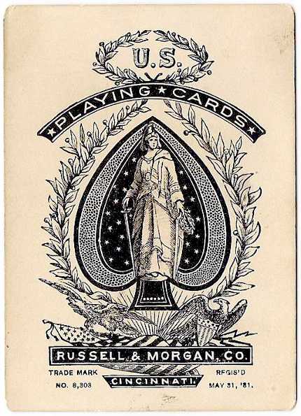 Ace of Spades from Squared Faro #366 playing cards published by Russell & Morgan Co. c.1888 Ace of Spades by Russell & Morgan Co. c.1888