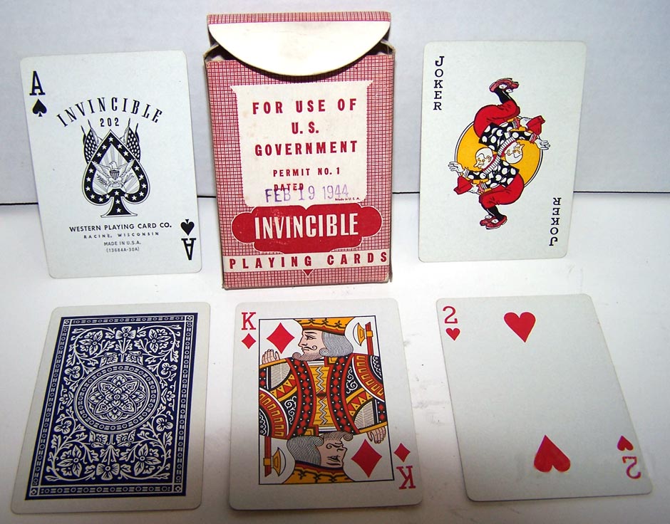 'Invincible 202' playing cards manufactured by Western Playing Card Co., 1944 'Invincible 202' playing cards manufactured by Western Playing Card Co., 1944