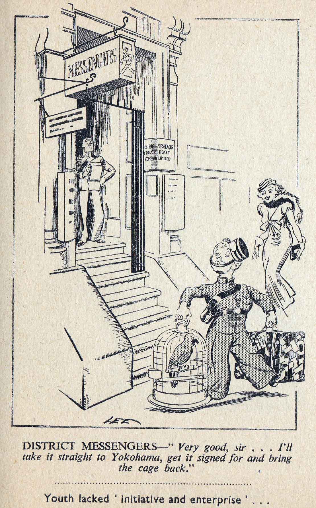 Cartoon in a book called “London Laughs” containing cartoons by “Lee” in the Evening News between 1934 and 1951