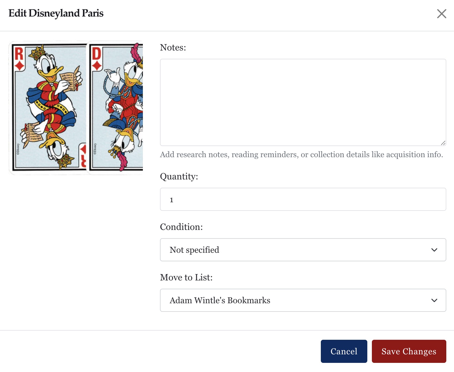 Edit bookmark item example