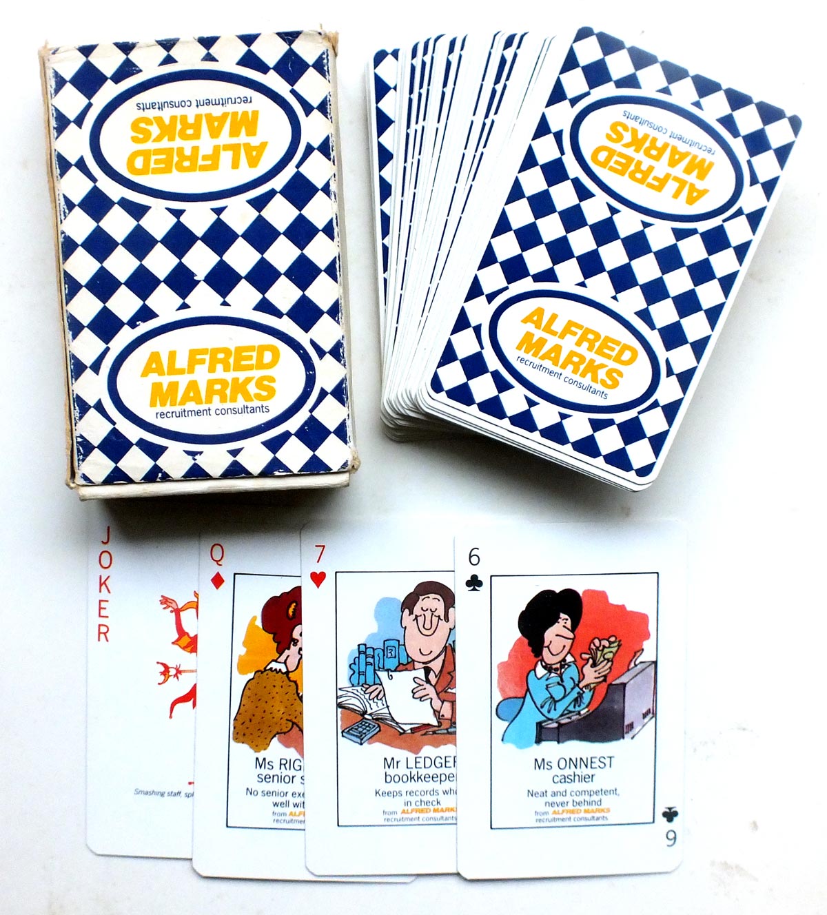 Alfred Marks Recruitment Consultants publicity playing cards, mid-1980s