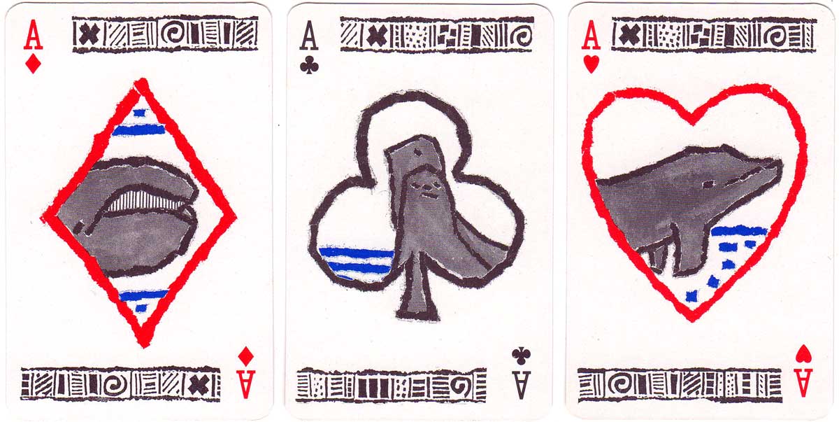 Campaign deck for Greenpeace with naive drawings of penguins, seals, whales and dolphins, c.2018