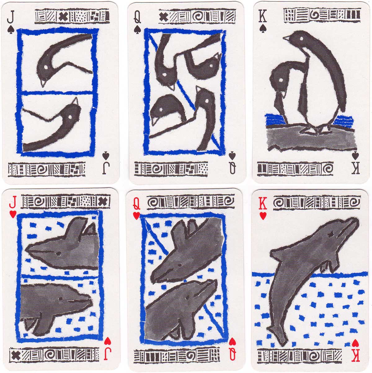 Campaign deck for Greenpeace with naive drawings of penguins, seals, whales and dolphins, c.2018 Campaign deck for Greenpeace with naive drawings of penguins, seals, whales and dolphins, c.2018